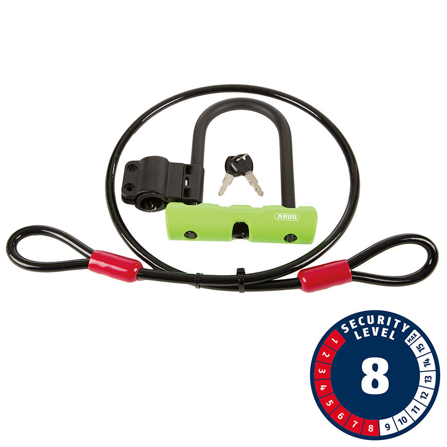 Abus Ultra Mini + Cobra Loop U-Lock Key 12mm 14.0cm x 15.0cm 5.5" x 5.9" SH34 Green; Cable 10mm 120cm 4