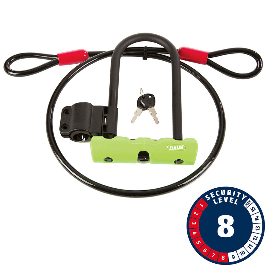 Abus Ultra Mini + Cobra Loop U-Lock Key 12mm 15.0cm x 18.0cm 5.9" x 7.1" SH34 Green; Cable 10mm 120cm 4